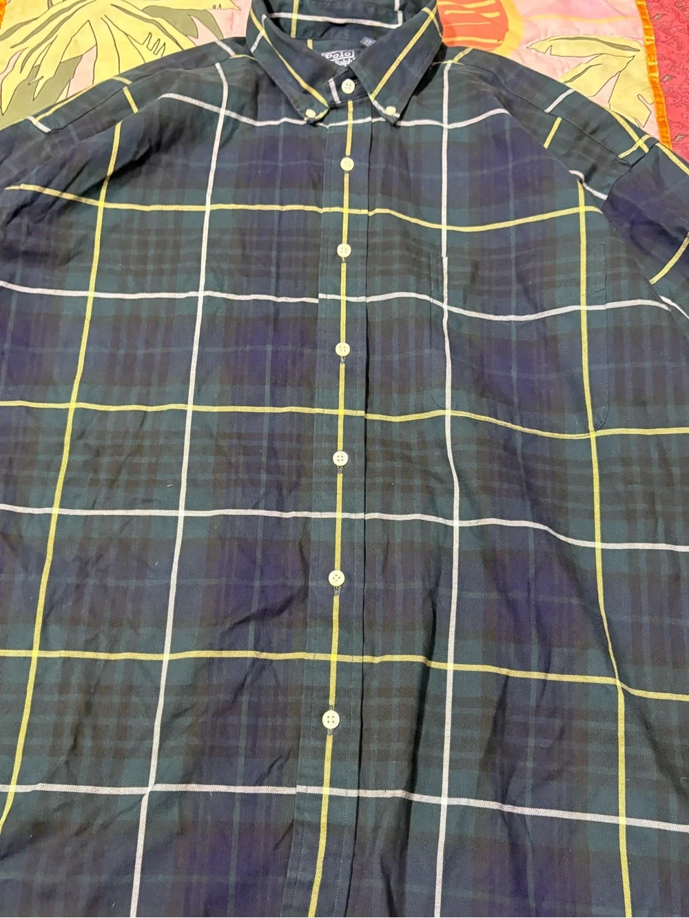 Polo Ralph Lauren Blue Green Plaid Flannel Button Down Shirt Mens XL Custom Fit